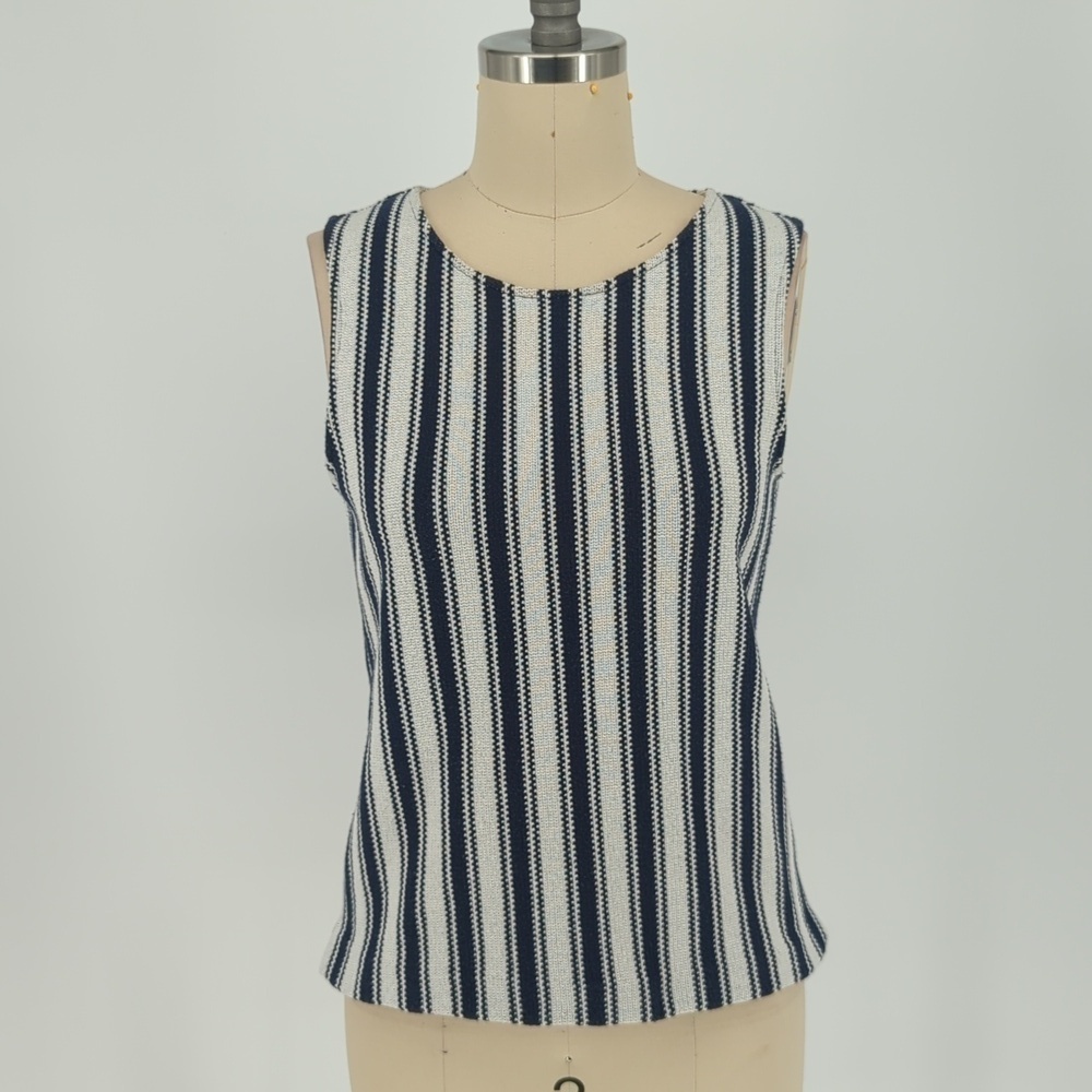 Theory Striped Knit Tank Top Blue White S retro casual folk art cottagecore